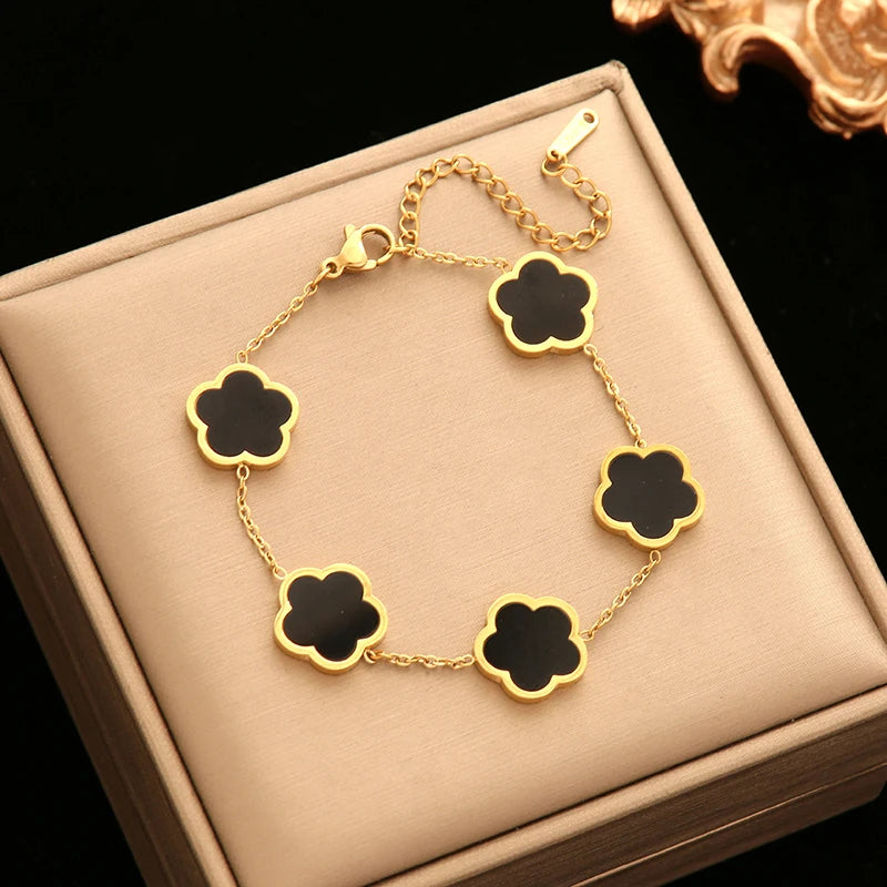 Black Five Leaf Clover Bracelet
